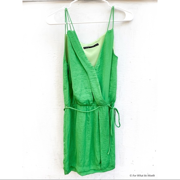 green wrap dress zara NEW Zara Green Polka Dots Sleeveless Cami Camisole Midi Tank Wrap Dres –  Brie
